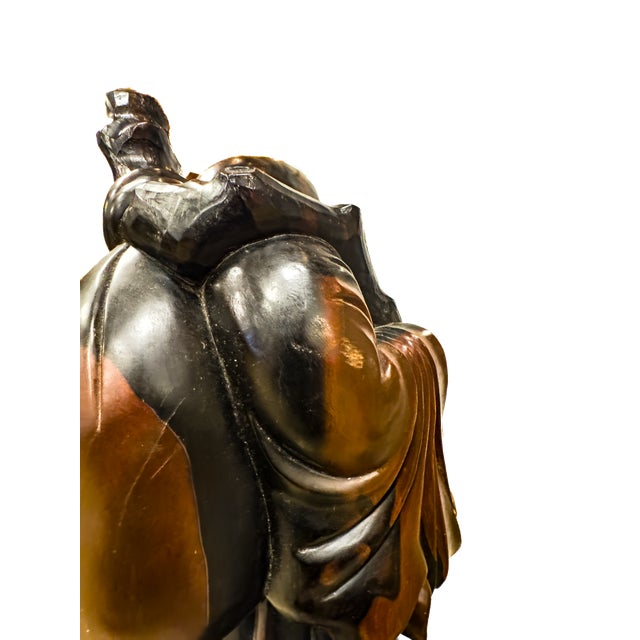 Early 20th Century Laughing Buddha Carved Rosewood Sculpture For Sale - Image 11 of 16