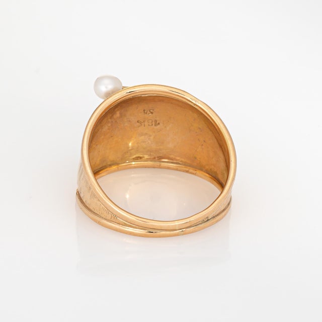 1970s 70s Vintage Jade Pearl Leaf Ring Sz 9 Wide Cigar Band Estate Fine Jewelry For Sale In Los Angeles - Image 6 of 7