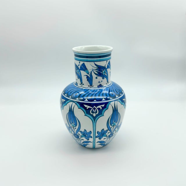 Ceramic Handmade Ceramic Vase (20cm) – Classic Blue & White Tulips with Petal Collar – Traditional Iznik Decor For Sale - Image 7 of 9