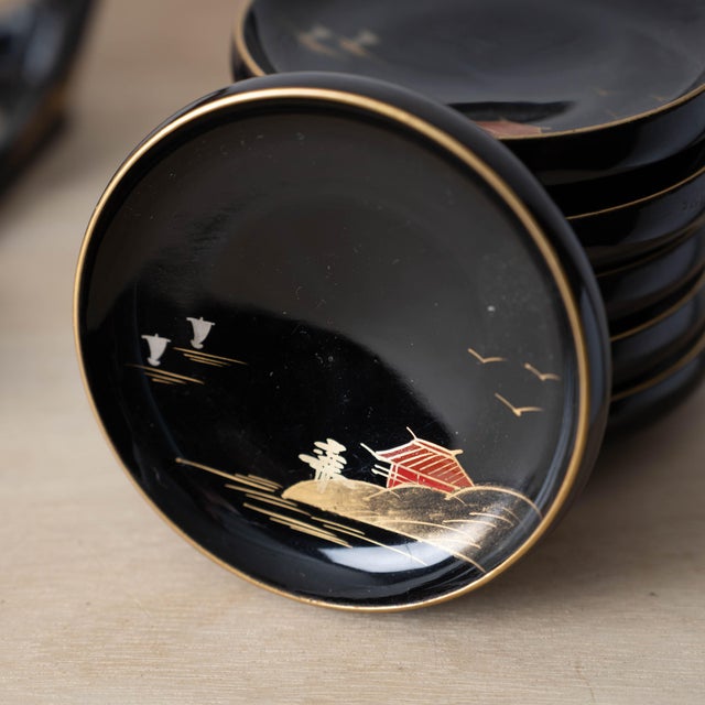 Miniature Japanese Maki-E Lacquer Sake Sets, c.1960 For Sale In Savannah - Image 6 of 14