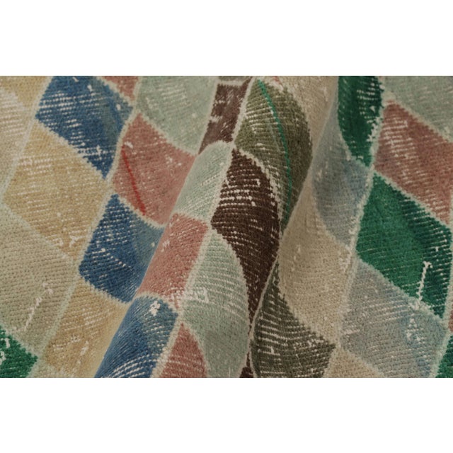 Textile Vintage Distressed Runner Rug, Bold Polychromatic Geometric Pattern - Rug & Kilim For Sale - Image 7 of 8