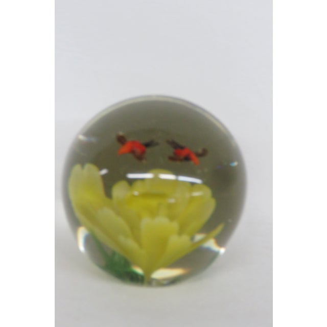 Silvestri Handcrafted Art Glass Paperweight Orange Bugs on a Yellow Flower 4516b For Sale In Miami - Image 6 of 12