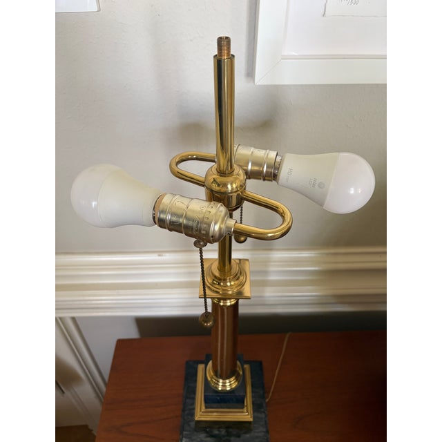 Vintage French Empire-Style Brass Column Table Lamp With Black Stone Base For Sale - Image 13 of 13