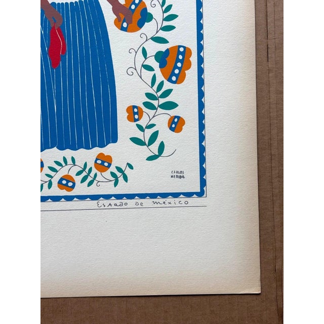 Carlos Mérida Silkscreen Print, "Otomies, Estado de Mexico" in 16 x 20 Mat, 1945 For Sale - Image 4 of 4