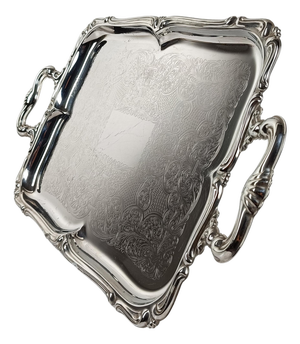 Vintage Italian Baroque Style Stainless Steel Tray from Alessi, 1960s