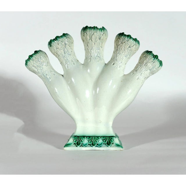 Late 18th Century 18th-Century Creamware Flower Finger or Quintell Vase With Green Molded Leaves For Sale - Image 5 of 10