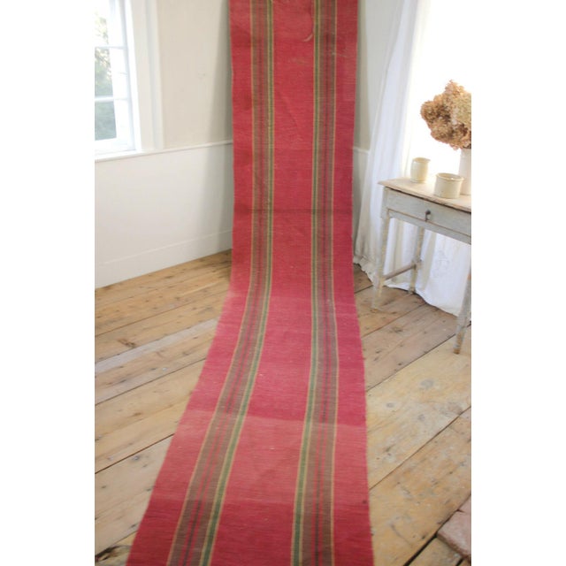 Rag Rug Vintage European Long Stair Runner Striped Red Hallway | Chairish