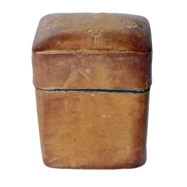 Antique Florentine Leather Matchstick Box & Striker For Sale - Image 4 of 5