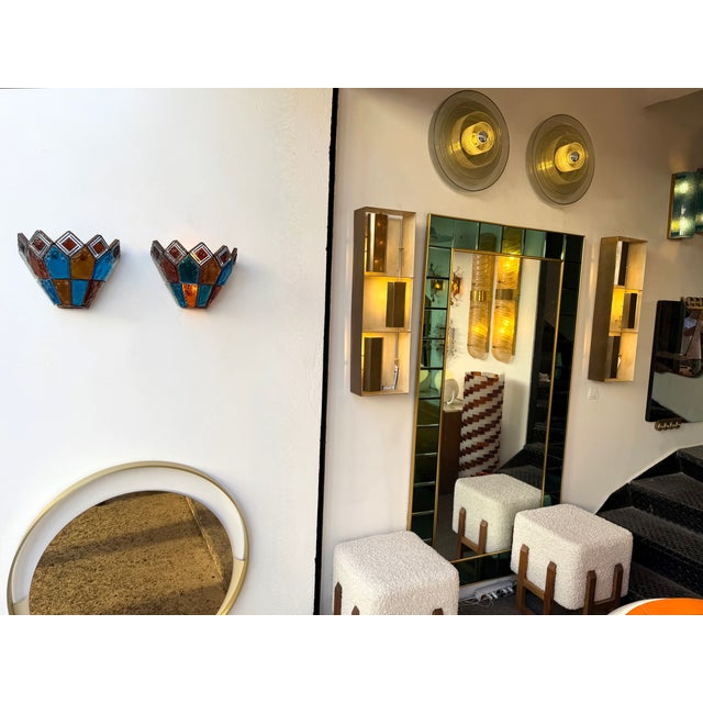 Pair of Hammered Glass Wrought Iron Sconces by Longobard, Italy, 1970s For Sale - Image 6 of 12