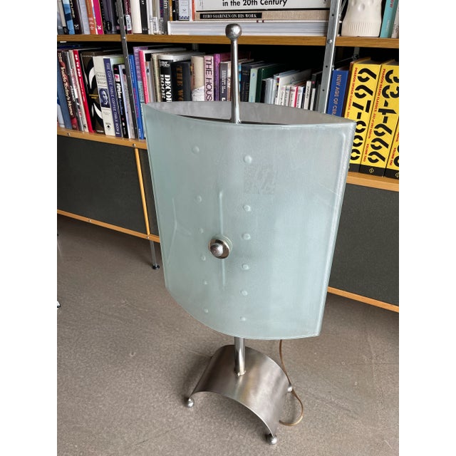 80s Monumental Glass Panel Steel Lamp Postmodern Fontana Arte Fratelli Martini Ponti Tronconi Style For Sale - Image 12 of 12