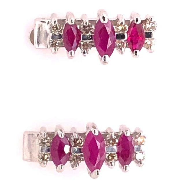 2010s 14 Karat White Gold Drop Earrings Freeform Ruby With Diamond Accents For Sale - Image 5 of 8