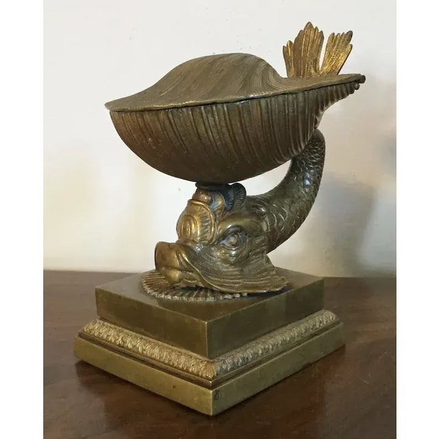Metal Antique 19th Century French Empire Gilt Bronze Dolphin & Sea Shell Inkwell For Sale - Image 7 of 13