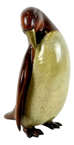 Vintage Carved Wooden Penguin Statue, 1970s