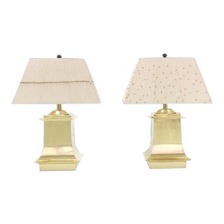 Interactive Brass Beads Shades Square Brass Bases Table Lamps Mid-Century Modern For Sale