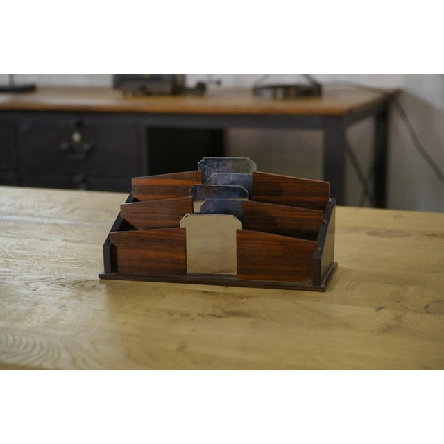 1930s Art Deco Wood and Polished Stainless Steel Letter Rack, 1930s For Sale - Image 5 of 6