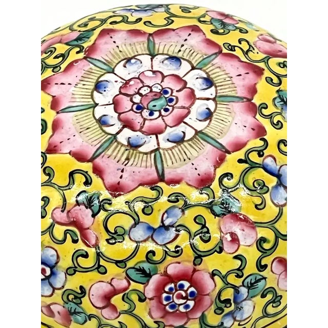 Mid 20th Century Chinese Export Yellow Floral Beijing Enamel Round Box For Sale - Image 12 of 12