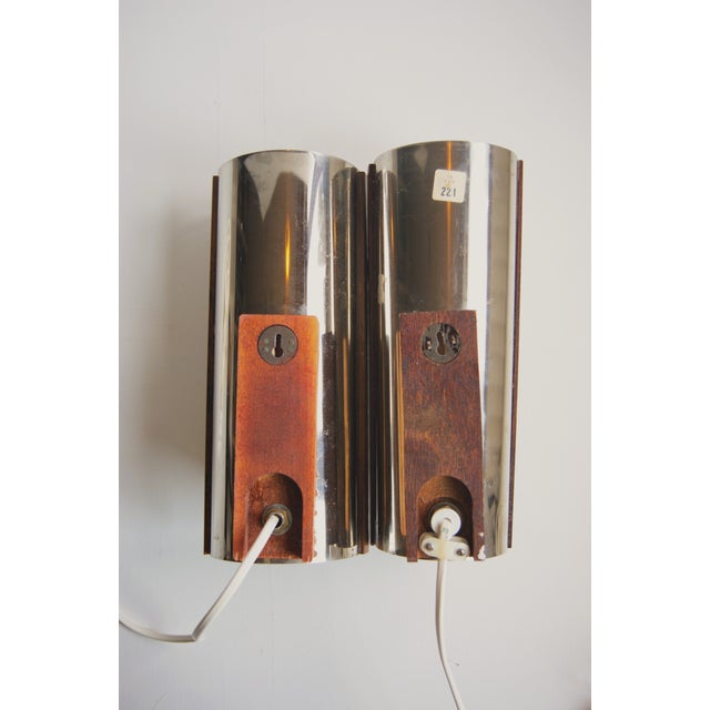 Pair of Vintage 1960s Swedish Wall Lamps - Elegant Design in Crystal Glass, Teak and Chrome For Sale - Image 10 of 12