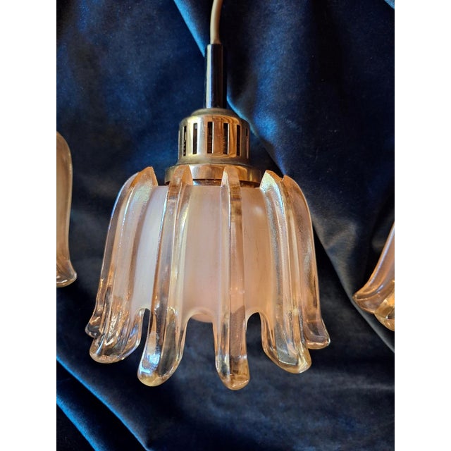 Mid-Century Modern Pendant Lights in Brass and Amber-Colored Frosted Glass from Doria, Set of 3 For Sale - Image 6 of 15