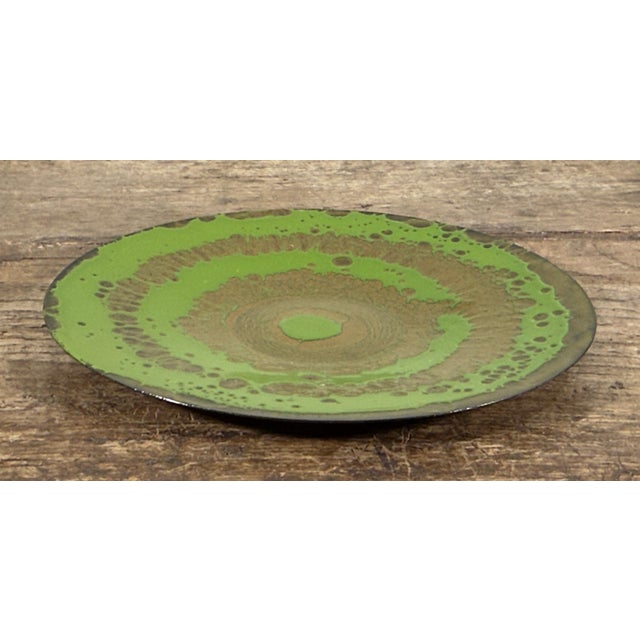 Mid 20th Century Vintage Mid Century Enamel on Copper Charger Plate With Green and Bronze Glaze For Sale - Image 5 of 7