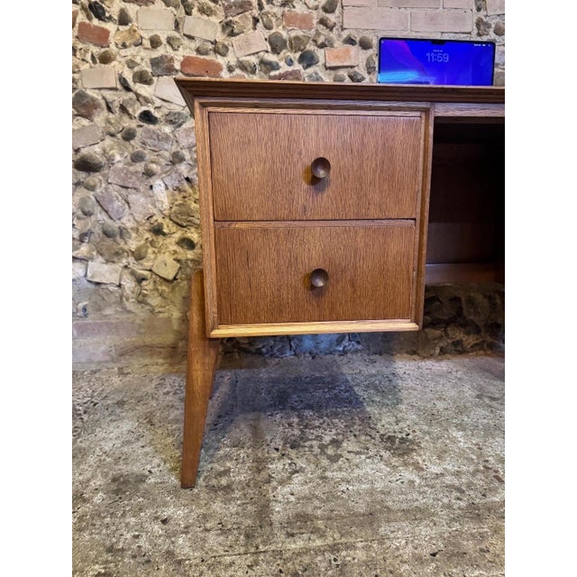 Wood Vintage Danish Oak Kneehole Desk from Meredew, 1950s For Sale - Image 7 of 18