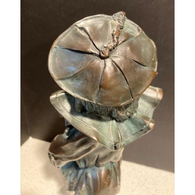 1980s Bronze Pierrot Signed Sculpture on Acrylic Base For Sale In Chicago - Image 6 of 7