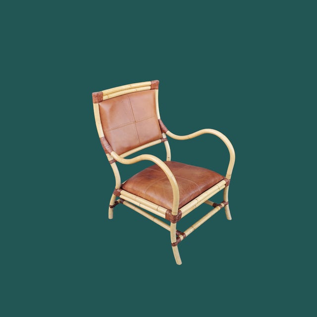 1950s Leather and Bamboo Arm Chair For Sale - Image 11 of 11
