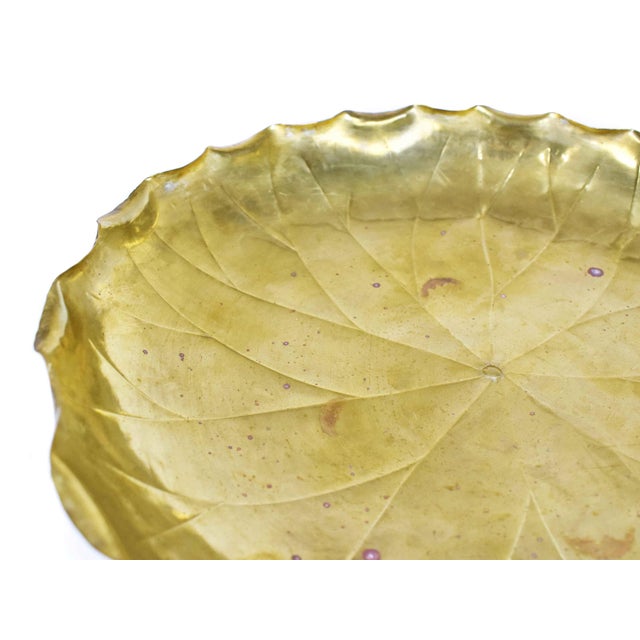 Art Nouveau Mid 20th Century Large Brass Pedestal Scalloped Bowl Dish For Sale - Image 3 of 8
