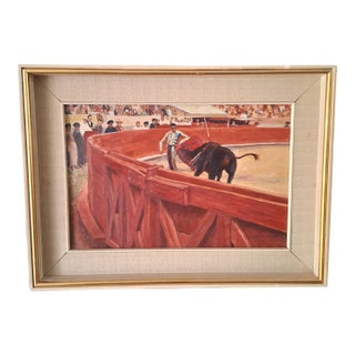 Mid-Century Oil on Canvas - The Bullfight - 1963 For Sale