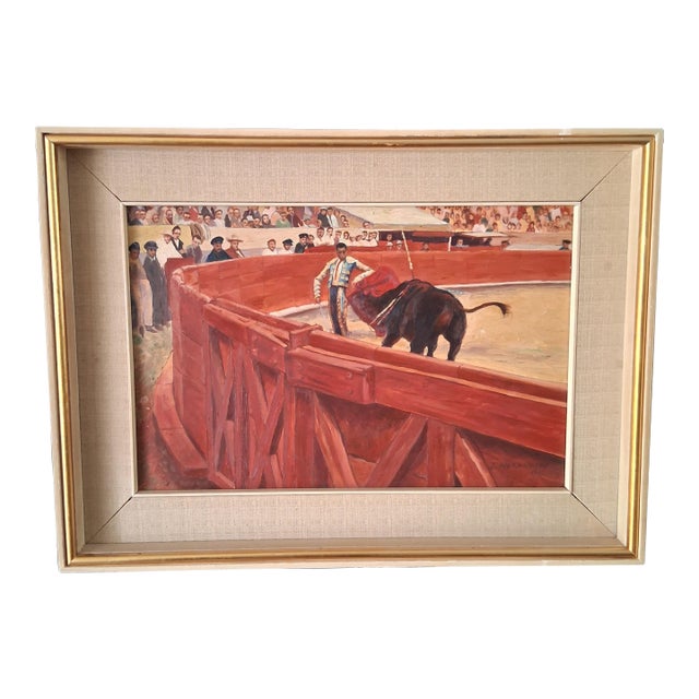Mid-Century Oil on Canvas - The Bullfight - 1963 For Sale