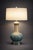 Mid-Century Modern Late 20th Century Hand-Glazed Ceramic Table Lamp With Blue Reactive Glaze and Linen Drum Shade For Sale - Image 3 of 8