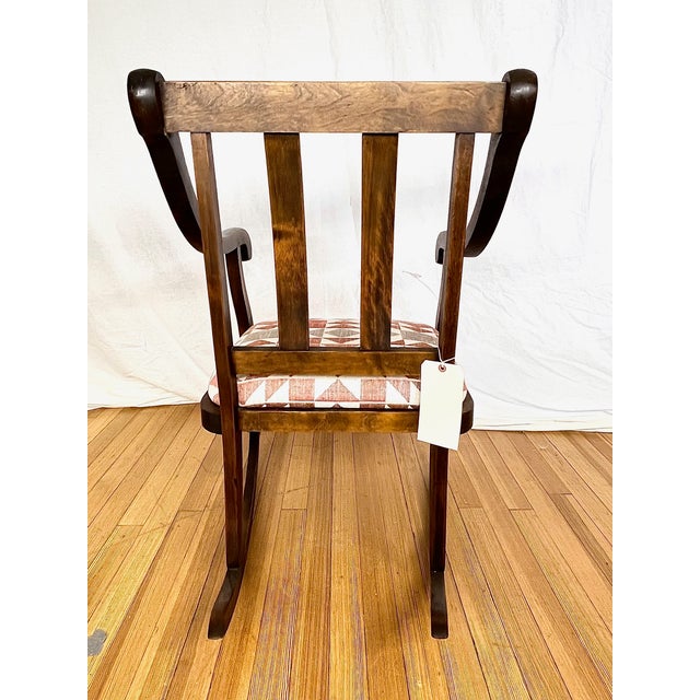Vintage Empire Style Parlor Rocking Chair – Newly Reupholstered For Sale - Image 4 of 6