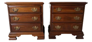 Vintage Chippendale-Style Mahogany Three-Drawer Nightstands – A Pair