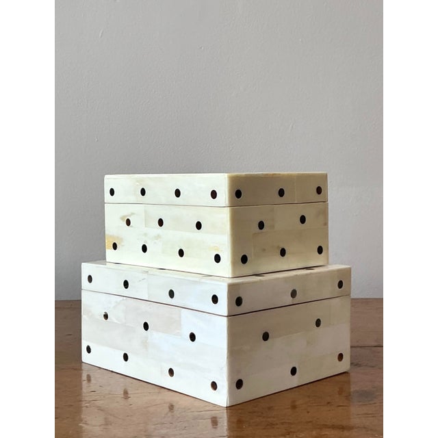 Add a touch of bold, graphic style to your decor with this striking pair of vintage tessellated boxes. Expertly...