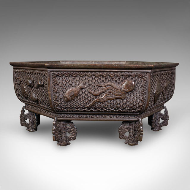 This is an antique Suiban planter. A Japanese, decorative bronze bonsai jardiniere, in the manner of Murata Seimin, dating...