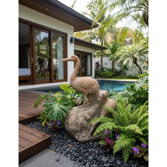 Vintage Style Cast Marble Crane Garden Statue For Sale - Image 9 of 10