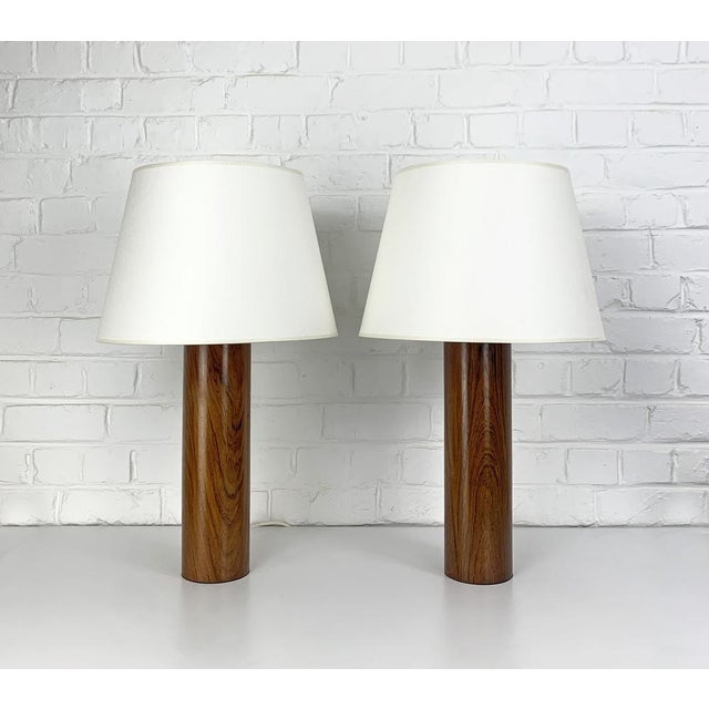 Cylinder Teak Table Lamps by Uno & Östen Kristiansson for Luxus, Sweden, 1960s, Set of 2 For Sale - Image 14 of 14