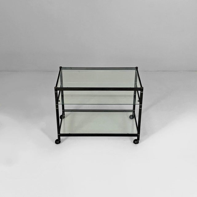 Italian Modern Cart in Steel and Glass, 1970s For Sale - Image 3 of 11