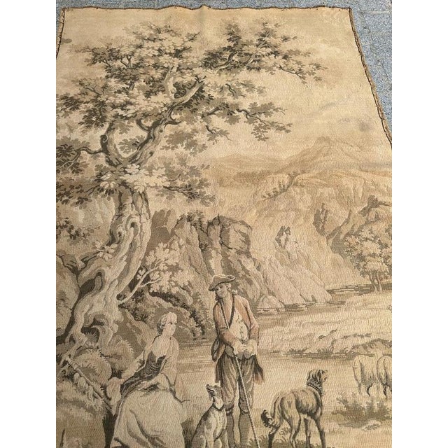 Antique French Jacquard Tapestry with Shepherds in the style of Aubusson, 1920s For Sale - Image 14 of 18