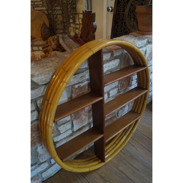 Paul Frankl Mid 20th Century Paul Frankl Style Round Rattan Wall Shelf For Sale - Image 4 of 9