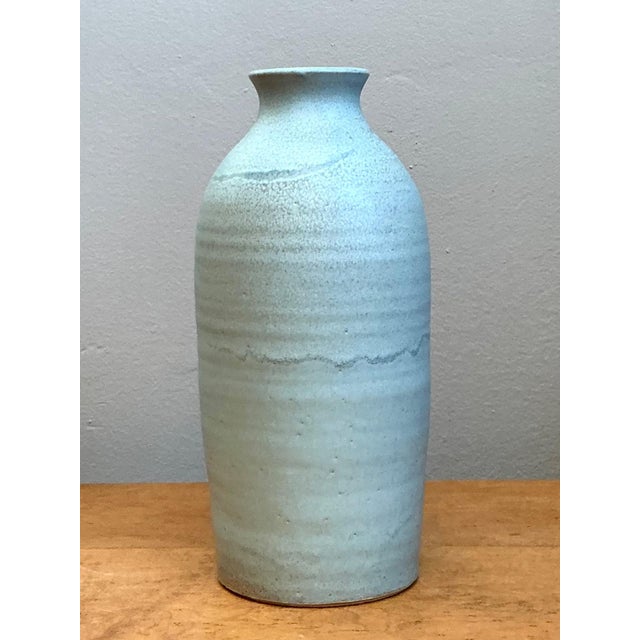 Vintage Blue Glazed Studio Pottery Vase For Sale - Image 11 of 15