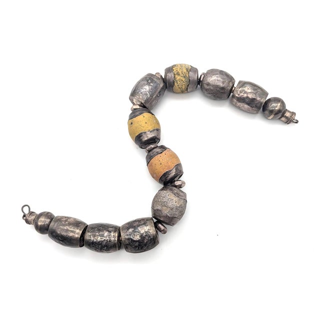 Vintage Silver & Stone Beaded Choker Necklace For Sale - Image 4 of 8