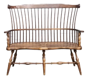 Late 20th Century Windsor Arm Fan Back Bench Bench Made by Fredrick Duckloe in Pennsylvania