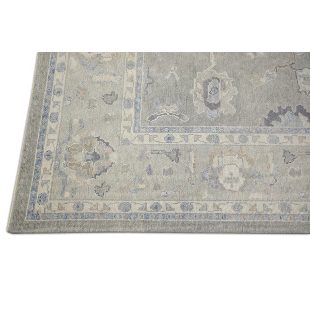 Early 21st Century Turkish Oushak Rug Olive Green & Soft Blue Handwoven Wool Rug 7'9" X 10'1" For Sale - Image 5 of 8