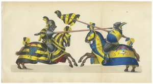 Vibrant Heraldic Horses and Armor, 1842, Paper