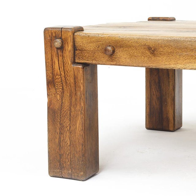 Mid-Century Brutalist Rustic Coffee Table in Oak For Sale - Image 10 of 11