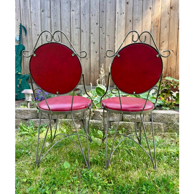Pink 1960s Syd Leach Wrought Iron Bistro Set With Pink Vinyl Chairs For Sale - Image 8 of 14