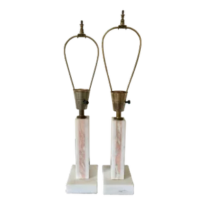 Pair of 1960s Mid-Century Minimalist Modern Table White Pink Lamps