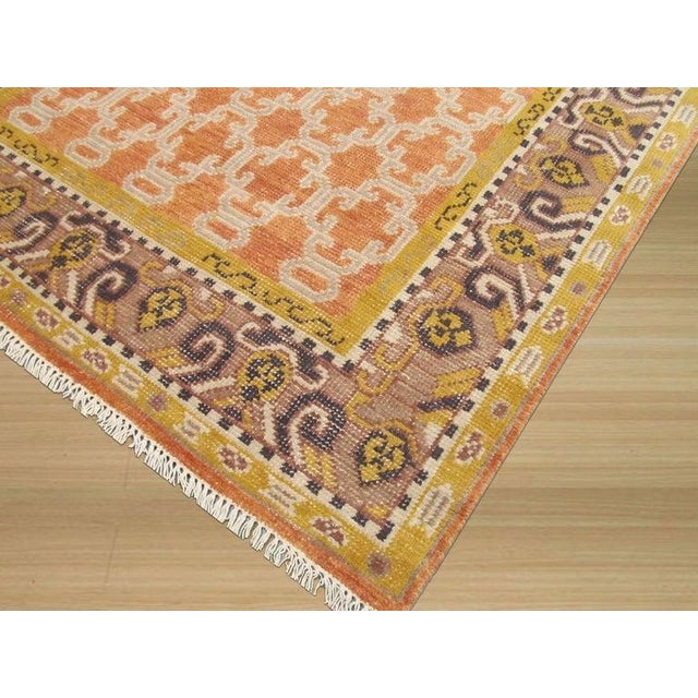 6x9 Yellow Hand-Knotted Wool Trellis Motif Geometric Modern Carpet Rug For Sale In New York - Image 6 of 6