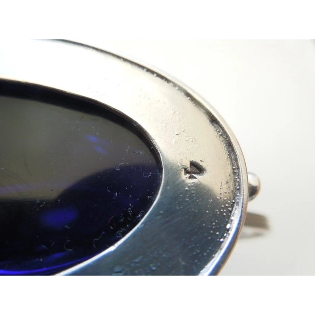 1882 Edward Hutton England Sterling Silver Mustard Pot Cobalt Blue Glass Liner For Sale - Image 9 of 9