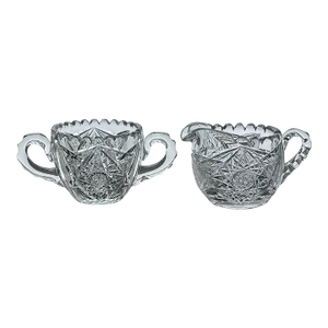 Antique American Brilliant Period Cut Crystal Glass Sugar Creamer Set